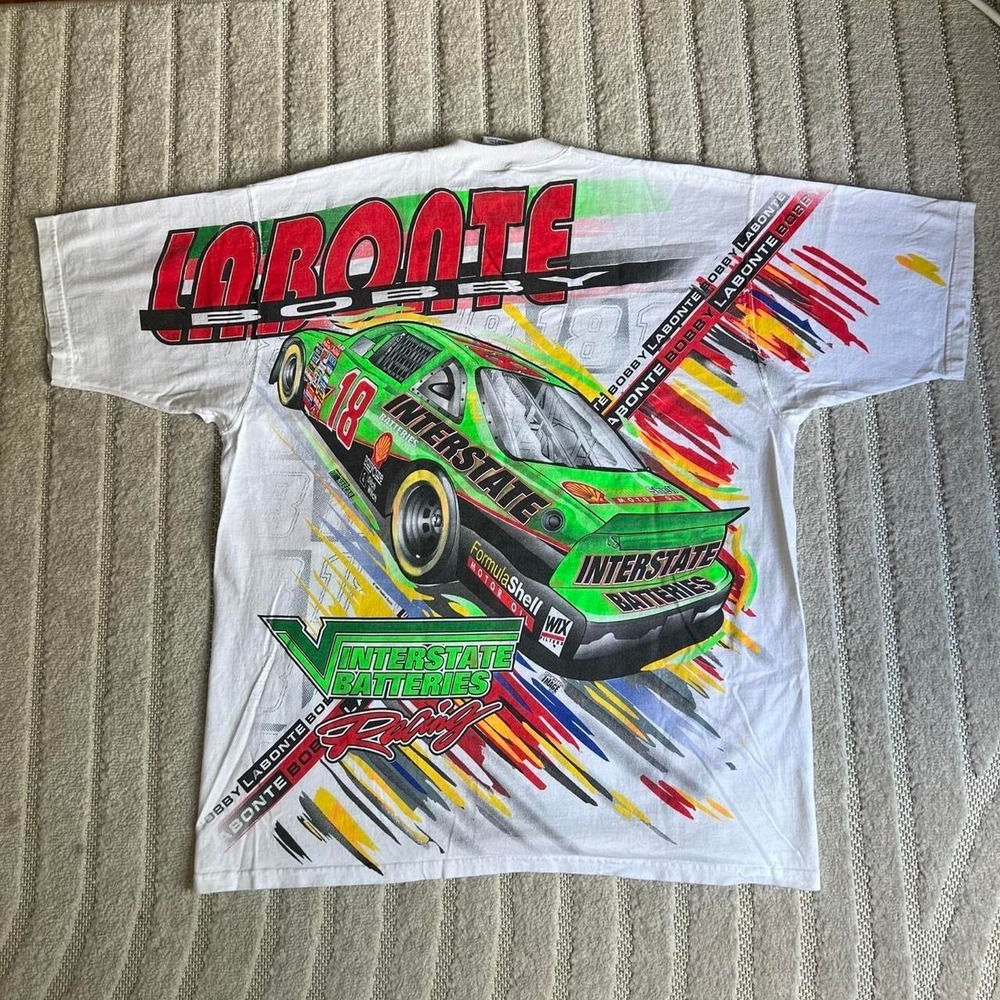 VTG 1997 Bobby Labonte NASCAR white t-shirt Size XL AOP Racing Streetwear